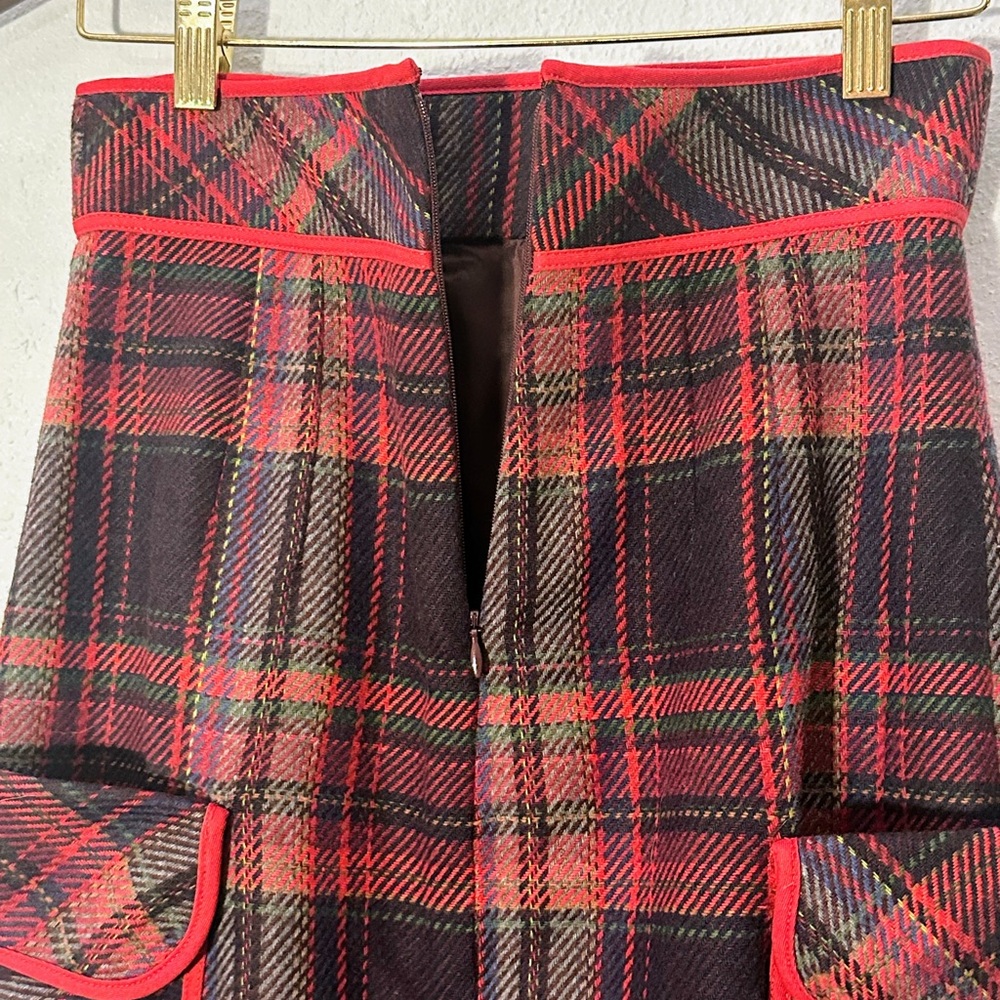 PLENTY by Tracy Reese Anthropologie Wool Midi Skirt Red Black Plaid Pockets SZ 2 - Picture 11 of 16